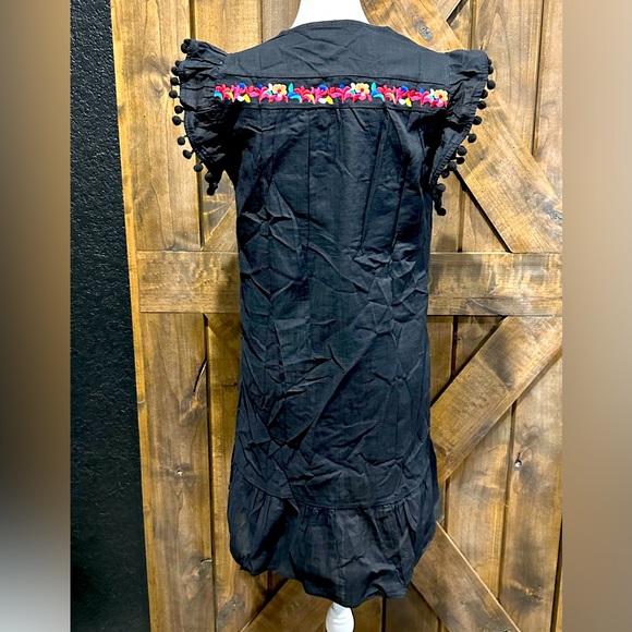 NWOT Black Multi-Color Embroidered Pom Sleeve Dress Sz M - Picture 2 of 16